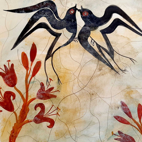 Spring fresco,Ceramic slab copy,from Akrotiri, Thera - ifigeneiaceramics