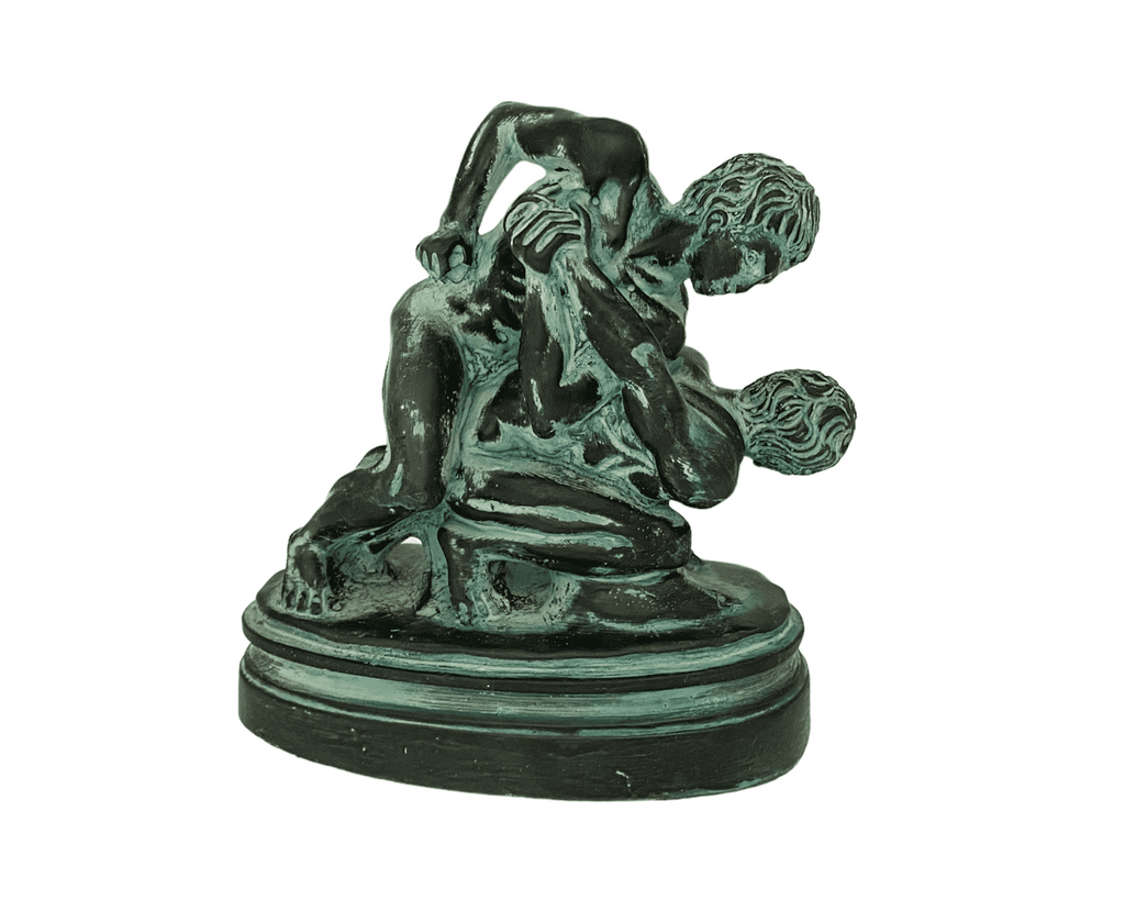 Wrestlers Statue ,Greek Olympic games,Green Patina Plaster Scuplture 17cm