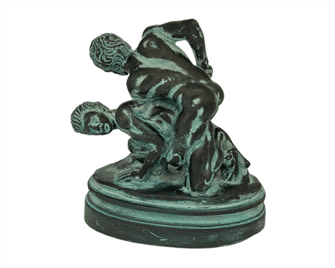 Wrestlers Statue ,Greek Olympic games,Green Patina Plaster Scuplture 17cm