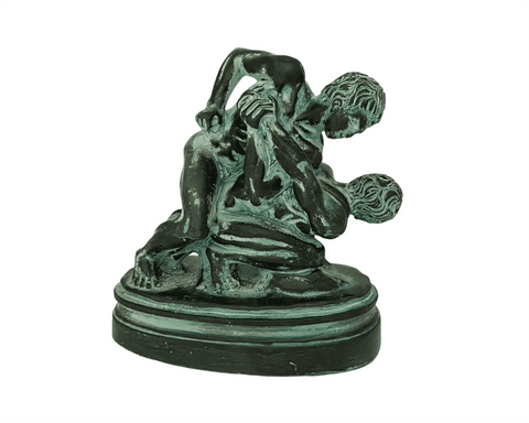 Wrestlers Statue ,Greek Olympic games,Green Patina Plaster Scuplture 17cm