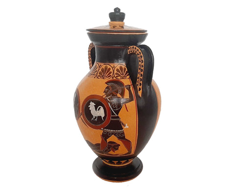 Ajax vs Hector over Patoclus Body,Black figure pottery, lid Amphora 24cm