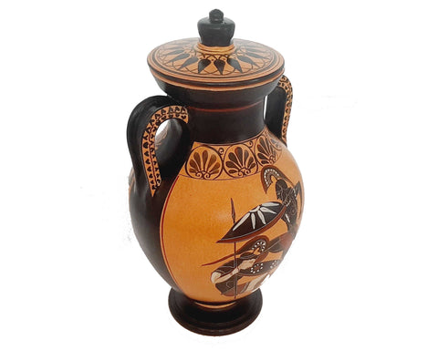 Ajax vs Hector over Patoclus Body,Black figure pottery, lid Amphora 24cm