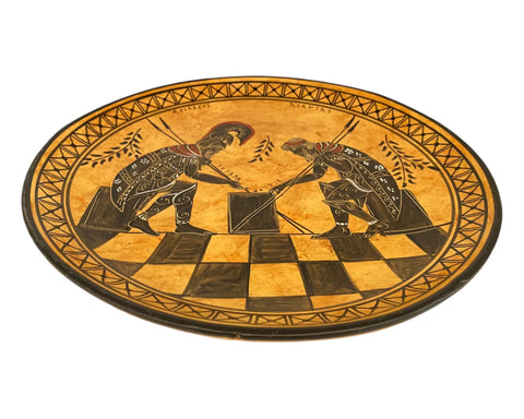 Ajax and Achilles,Greek ceramic plate 24cm,Black figure pottery