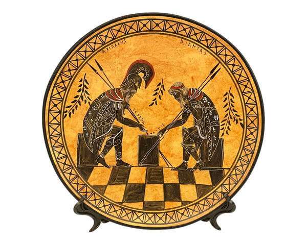 Ajax and Achilles,Greek ceramic plate 24cm,Black figure pottery