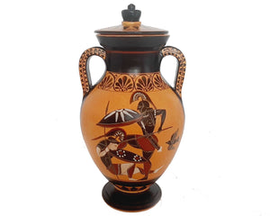Ajax vs Hector over Patoclus Body,Black figure pottery, lid Amphora 24cm