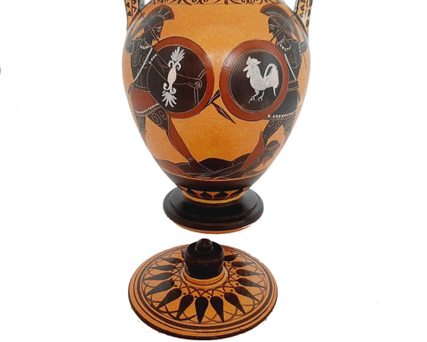 Ajax vs Hector over Patoclus Body,Black figure pottery, lid Amphora 24cm