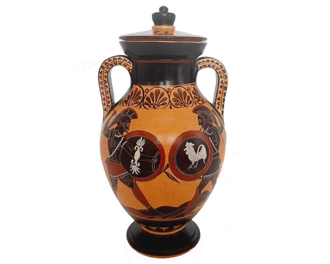 Ajax vs Hector over Patoclus Body,Black figure pottery, lid Amphora 24cm