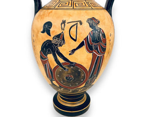 Amphora Vase 26cm,Black figure Pottery ,God Ares with Aphrodite,Hephestus with Thetis