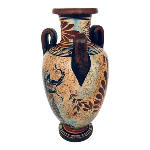 Amphore grecque antique 22 cm, multicolore, montre Europe avec le taureau et la déesse Nike