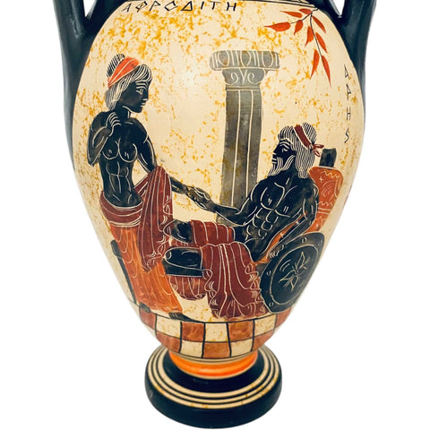 Ancient Greek Amphora 22cm, Showing God Ares and Goddess Aphrodite - ifigeneiaceramics
