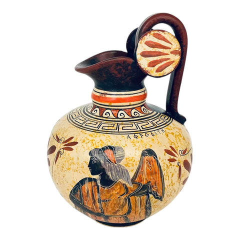 Ancient Greek Jar, Rhodian Oinochoe vase 20cm,Goddess Aphrodite and God Dionysus