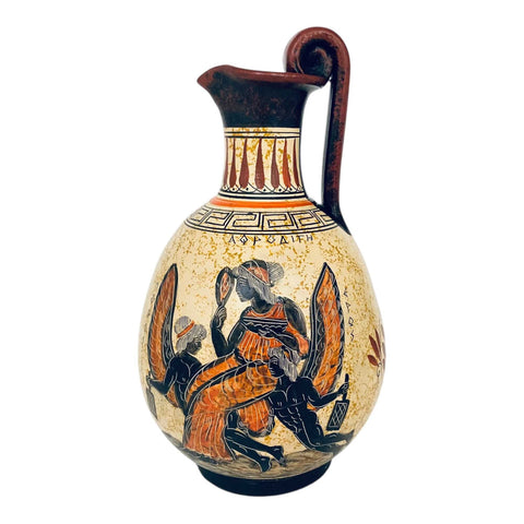 Ancient Greek Oinochoe jug 24cm, Goddess Aphrodite,God Apollon with Godess Artemis