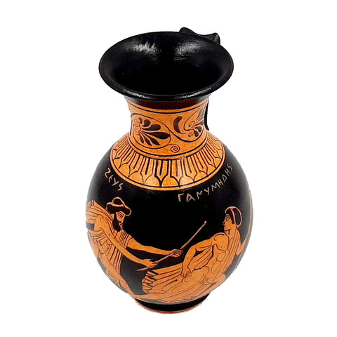 Ancient Greek Olpe 16cm,Red Figure Pottery,God Zeus with Ganymede
