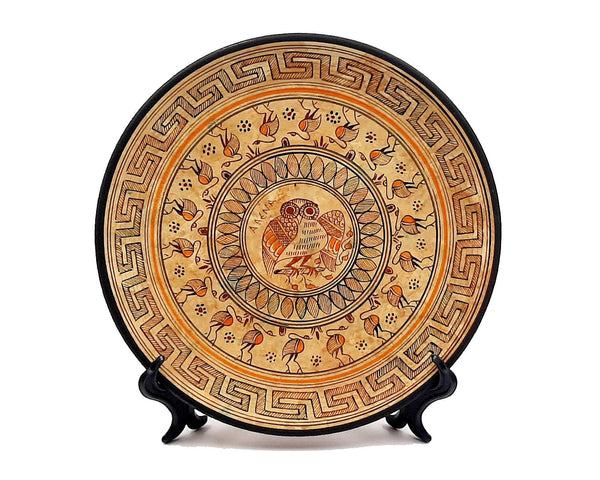 Ancient Greek Plate 24cm, Geometric Greek Pottery,Owl in the middle