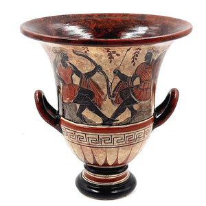 Ancient Greek Pottery,Krater 21cm showing Goddess Artemis with Achilles and God Dionysus