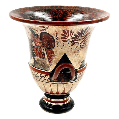 Ancient Greek Pottery,Krater 21cm showing Goddess Artemis with Achilles and God Dionysus