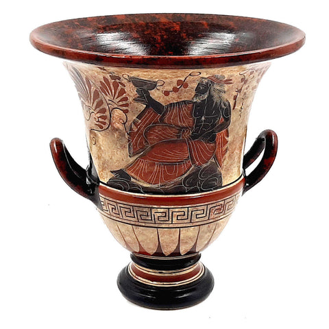Ancient Greek Pottery,Krater 21cm showing Goddess Artemis with Achilles and God Dionysus