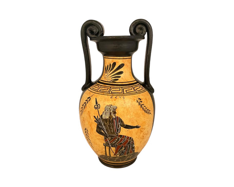 Ancient Greek Vase 19cm,Black figure Amphora,God Poseidon with Athena, God Zeus