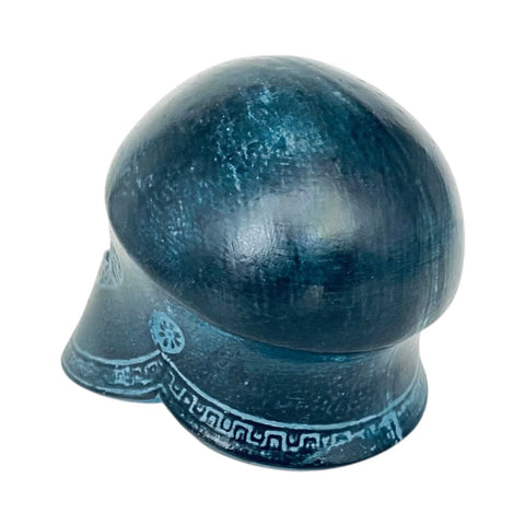 Ancient Greek warrior Helmet ,Museum mini ceramic replica,Blue patina