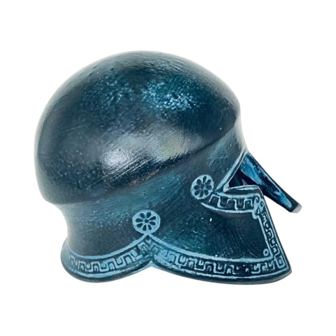 Ancient Greek warrior Helmet ,Museum mini ceramic replica,Blue patina