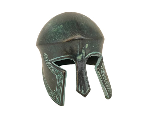 Ancient Greek warrior Helmet ,Museum mini ceramic replica 9,5cm,Green patina