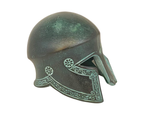 Ancient Greek warrior Helmet ,Museum mini ceramic replica 9,5cm,Green patina