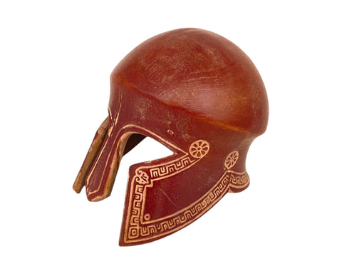 Ancient Greek warrior Helmet ,Museum mini ceramic replica,Red patina