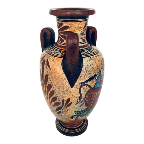 Amphore grecque antique 22 cm, multicolore, montre Europe avec le taureau et la déesse Nike