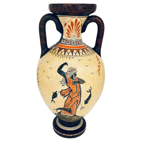 Vase amphore grecque antique 31 cm, Dieu Dionysos, Poséidon