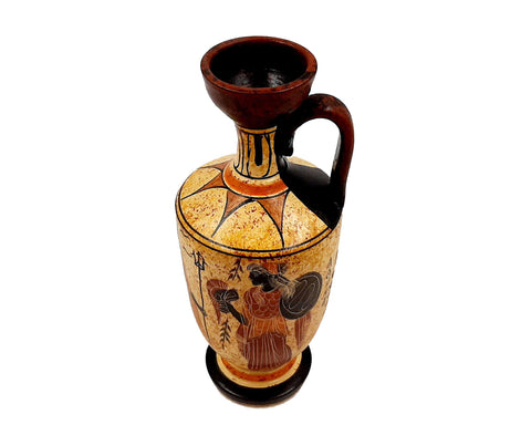 Ancient Greek Vase, Lekythos 17cm,Shows God 3 Olympian Gods - ifigeneiaceramics