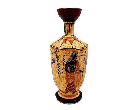 Ancient Greek Vase, Lekythos 17cm,Shows God 3 Olympian Gods - ifigeneiaceramics