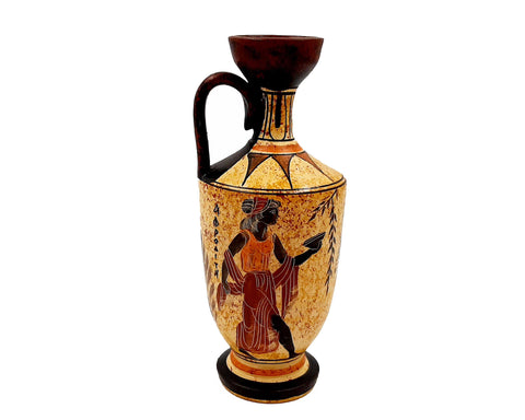 Ancient Greek Vase, Lekythos 17cm,Shows God 3 Olympian Gods - ifigeneiaceramics