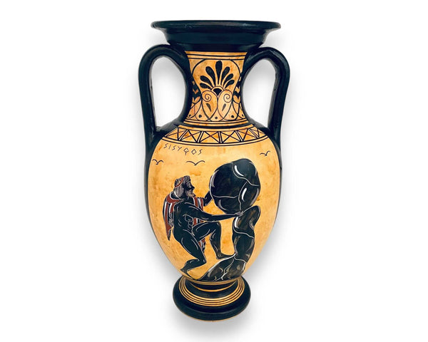 Athena and odysseus,Sisyphus, Amphora Vase 26cm,Black figure Pottery