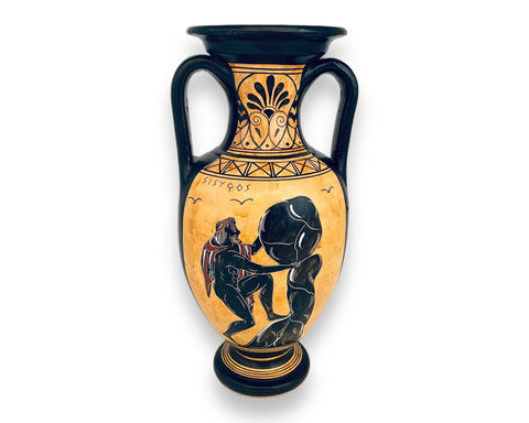 Athena and odysseus,Sisyphus, Amphora Vase 26cm,Black figure Pottery