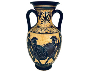 Black figure pottery Amphora 31cm,Iliad battle scene over Patroclus body