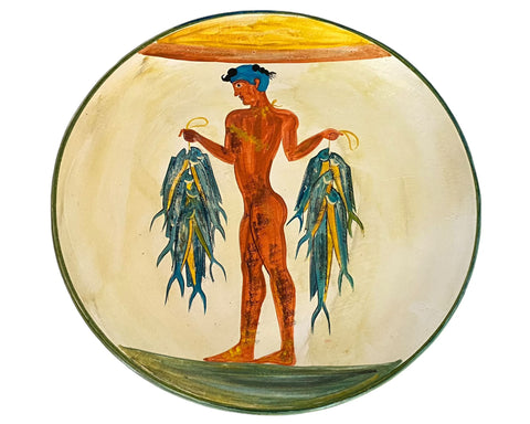 Fisherman Fresco Museum Copy from Santorini Greece ,Ceramic plate 24cm
