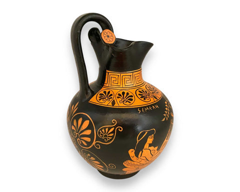 God Dionysus,Hermes with Semele,Greek Rhodian Oinochoe 24cm,Red figure pottery