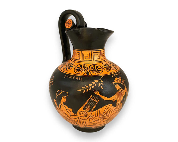 God Dionysus,Hermes with Semele,Greek Rhodian Oinochoe 24cm,Red figure pottery