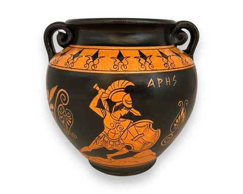 God Zeus with Athena and Ares,Greek Pottery ,Red figure Krater 15cm