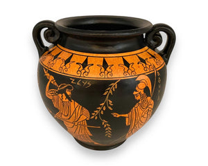 God Zeus with Athena and Ares,Greek Pottery ,Red figure Krater 15cm