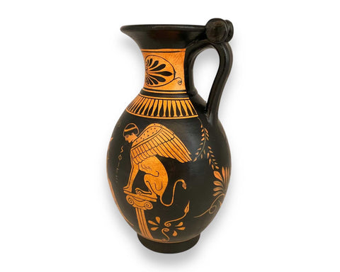 Goddes Artemis, Oedipus with Sphinx,Ancient Greek Vase 22cm,Red figure Jug