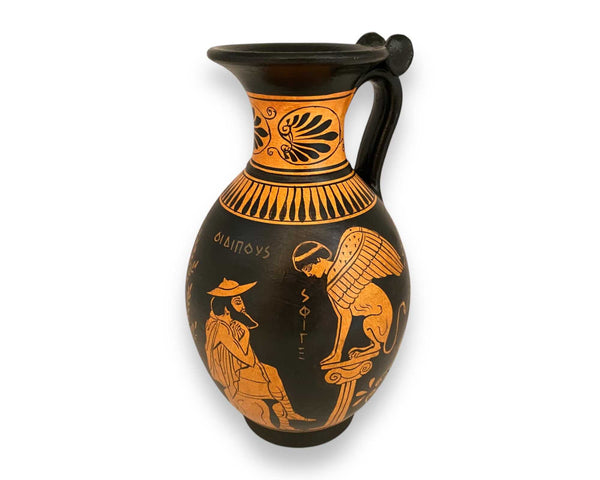 Goddes Artemis, Oedipus with Sphinx,Ancient Greek Vase 22cm,Red figure Jug