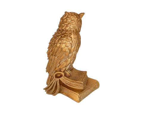 Ancient Greek Statue – Athena’s Owl on Books – Bronze Patina Plaster Replica