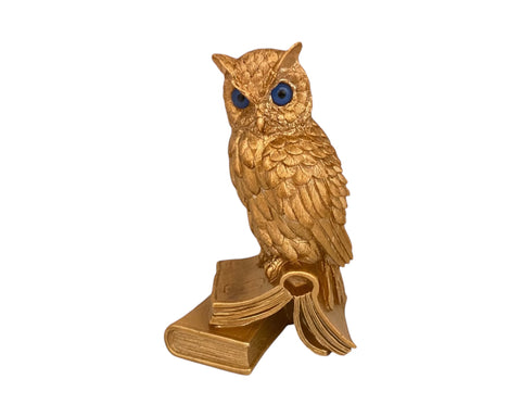 Ancient Greek Statue – Athena’s Owl on Books – Bronze Patina Plaster Replica