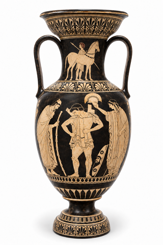 Greek Amphora Vase 60cm – Arming of Hector, Priam & Hecuba – White-Figure Pottery - ifigeneiaceramics