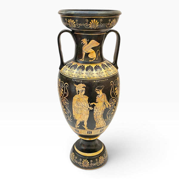 Greek Amphora Vase 60cm – White-Figure Pottery – Achilles & Penthesilea, Perseus & Andromeda