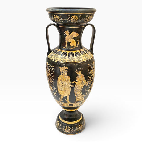 Vase grec amphore 43 cm, multicolore, Dieu Dionysos avec satyres
