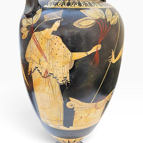 Greek Amphora Vase 80cm – Eros & Demeter Triptolemos – White-Figure Ceramic Art - ifigeneiaceramics