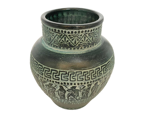 Greek Pithari Pottery Vase 17cm,Relief terracotta,,Ancient Greek Mythology Scenses