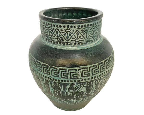 Vase en poterie grecque Pithari 17 cm, terre cuite en relief, scènes de la mythologie grecque antique